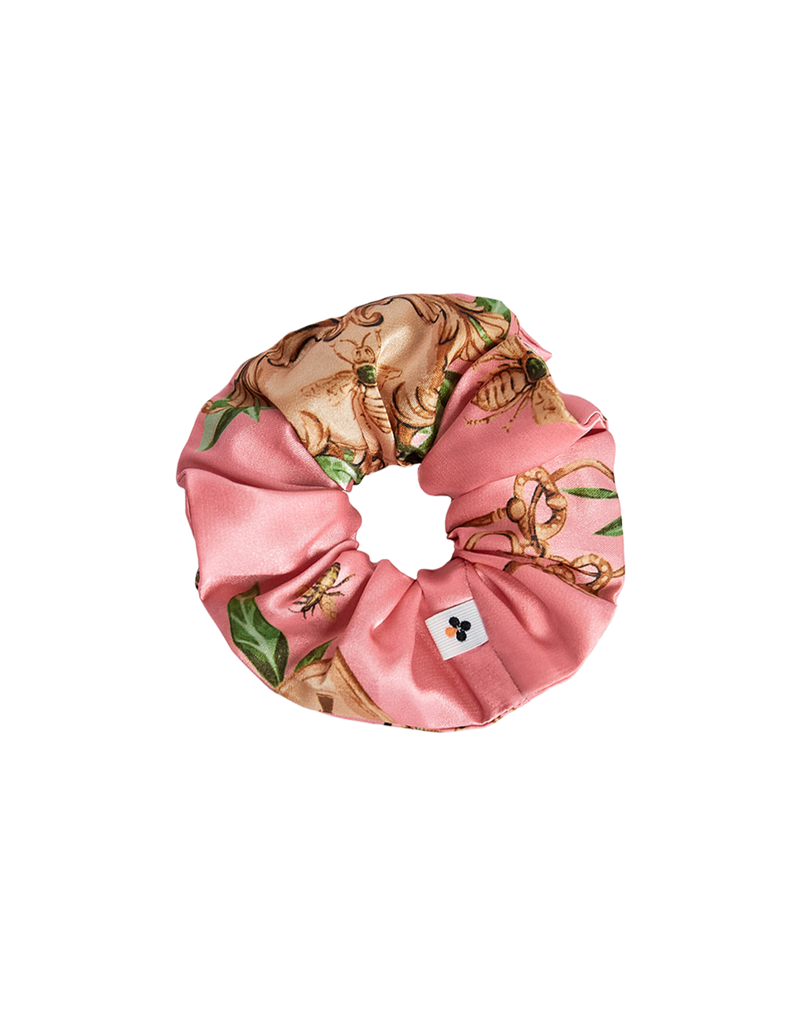 Bella Descanso Biscayne pink luxury satin scrunchie. The perfect stylish hair accessory to add to your ponytail or up-do. 
